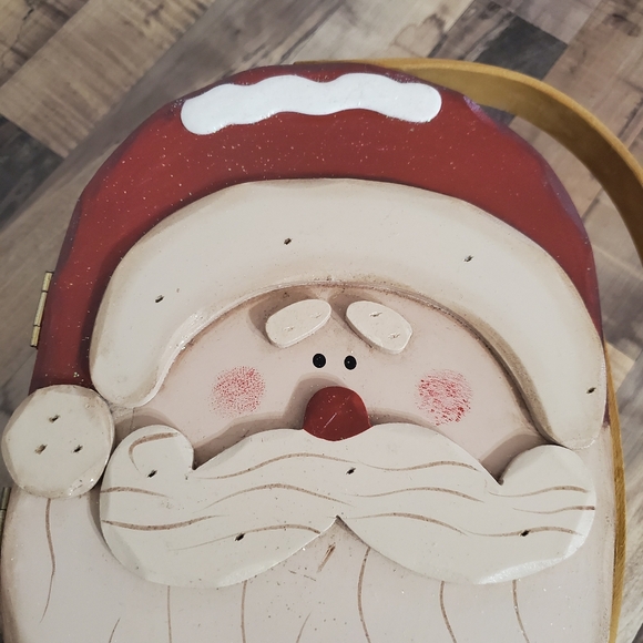 Vintage Santa woven hinge basket with swivel handle Christmas country folk art - Picture 6 of 15